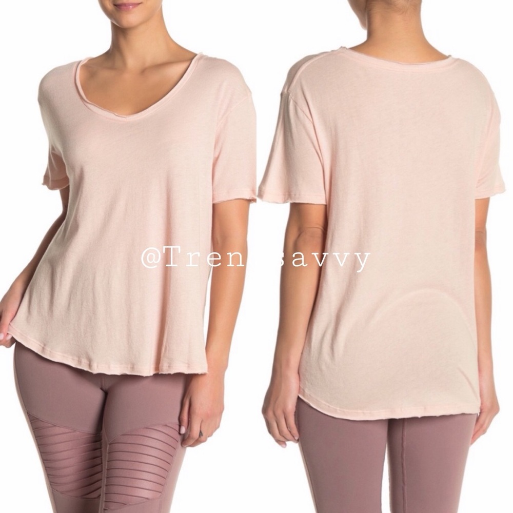 ALO Yoga Oak Supima Cotton Modal Scoop Neck Tee Short Sleeve Raw Edge Athleisure